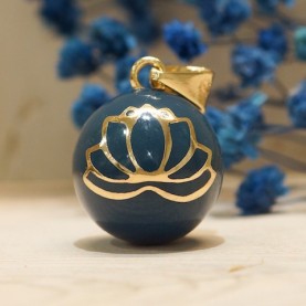 Pregnancy Bola Lotus Flower Petrol Blue Gold Plated