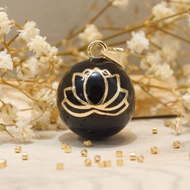 Pregnancy Bola Lotus Flower Black Gold Plated