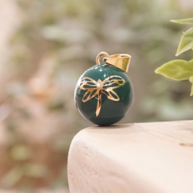 Pregnancy Bola Dragonfly Emerald Green Gold Plated