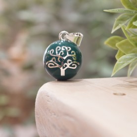 Pregnancy Bola Tree of Life Emerald Green Silver Plated