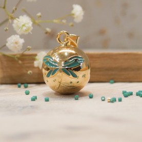 Pregnancy Bola Enamel Dragonfly Emerald Gold Plated